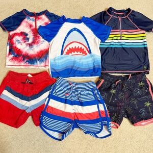 Andy & Evan boys toddler swimsuits bundle 3 3T swim trunks with rash guards